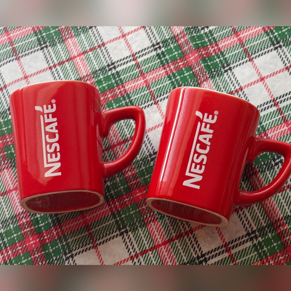 Rare Set of 2 Square NESCAFE Espresso Cups 2.8 " Red Europe